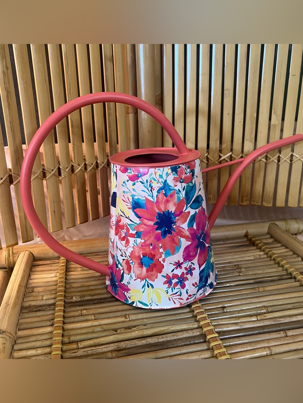 The Pioneer Woman Coral-Handled Floral Watering Can